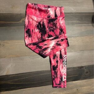 Girls Reebok Leggings Size 3/4 Pink Black Athletic Activewear Pants
